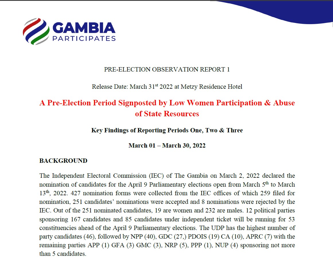 PRE-ELECTION OBSERVATION REPORT 1 2022