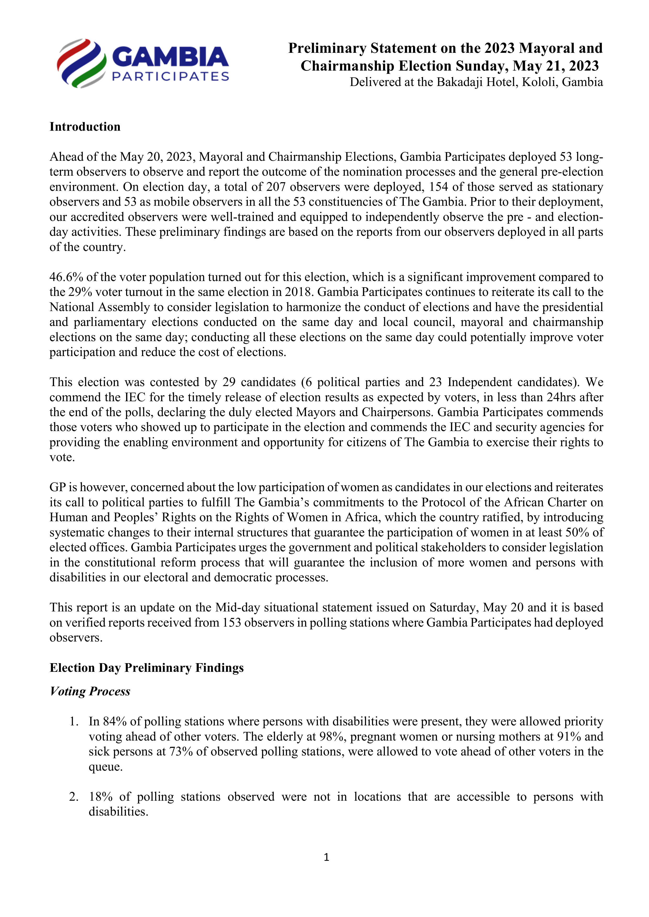 Preliminary Statement: 2023 Mayoral