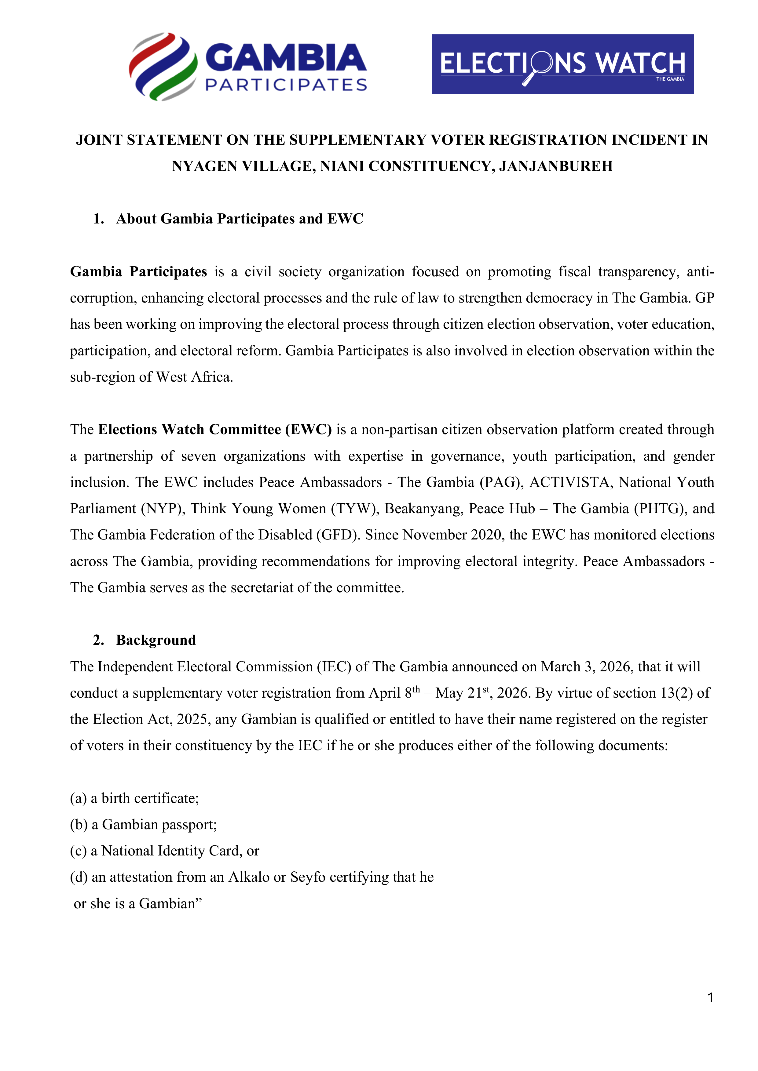 JOINT STATEMENT ON NYAGEN INSIDENT