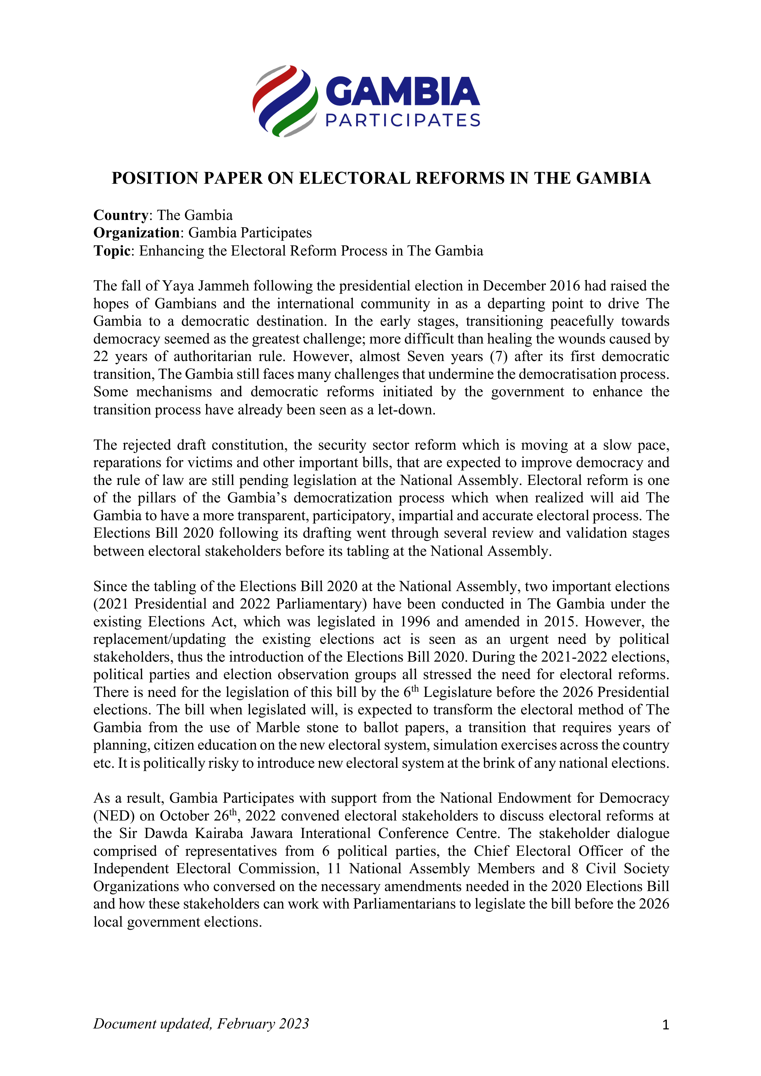 ELECTORAL REFORMS IN THE GAMBIA