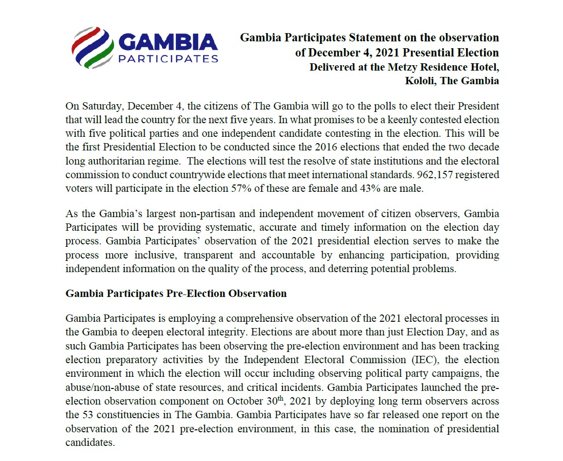 Pre-Election Observation Statement 2021