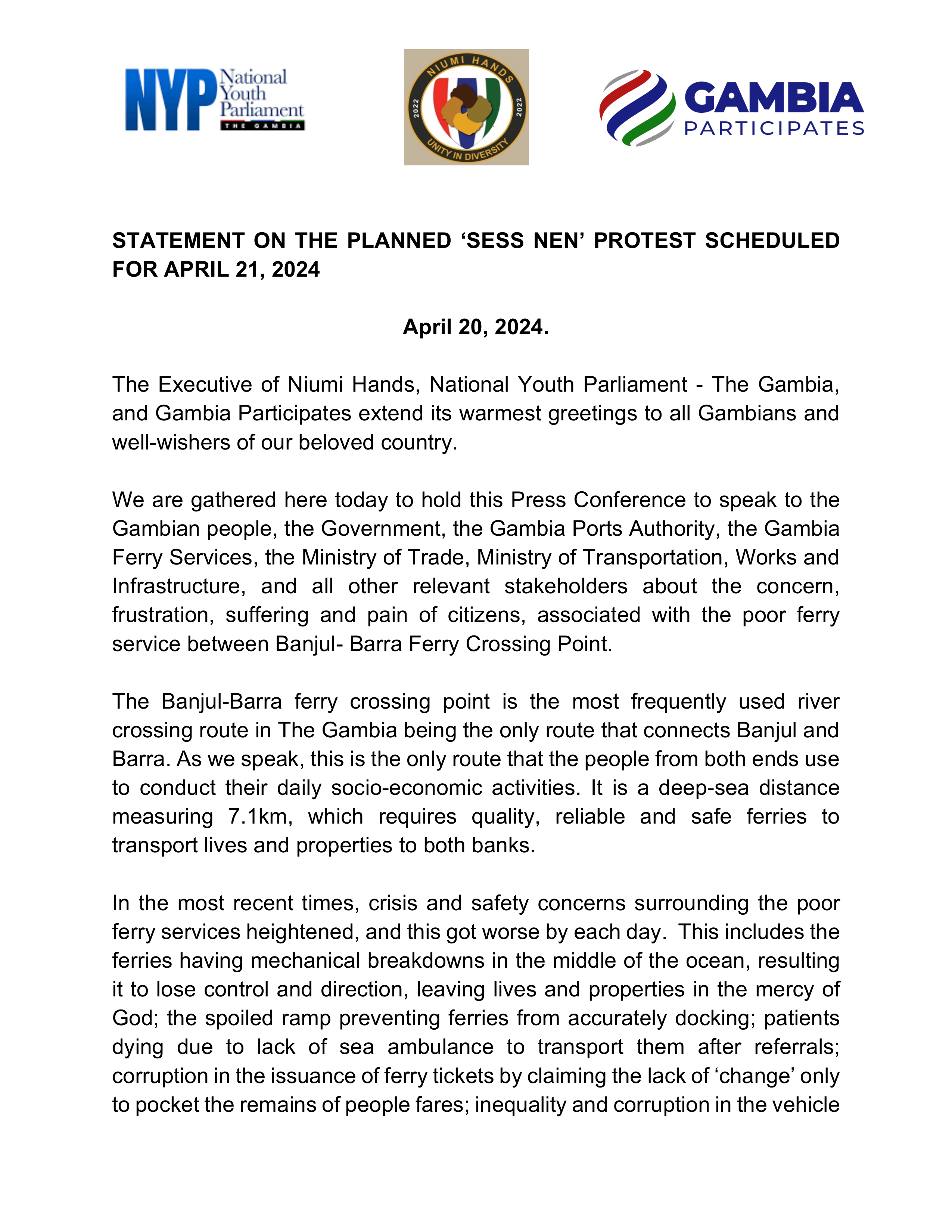 STATEMENT ON THE ‘SESS NEN’ PROTEST