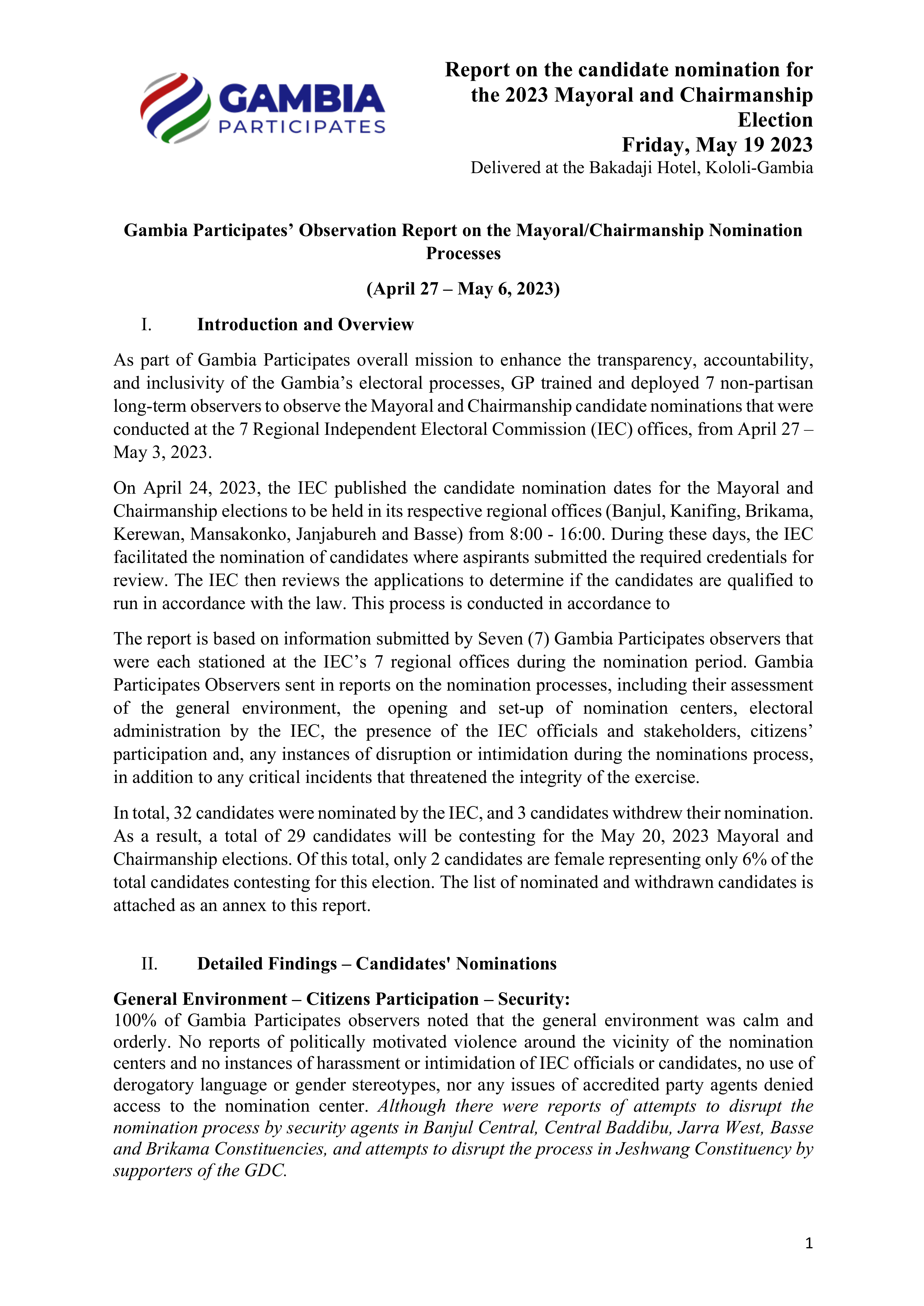 Report: candidate nomination Mayoral 2023