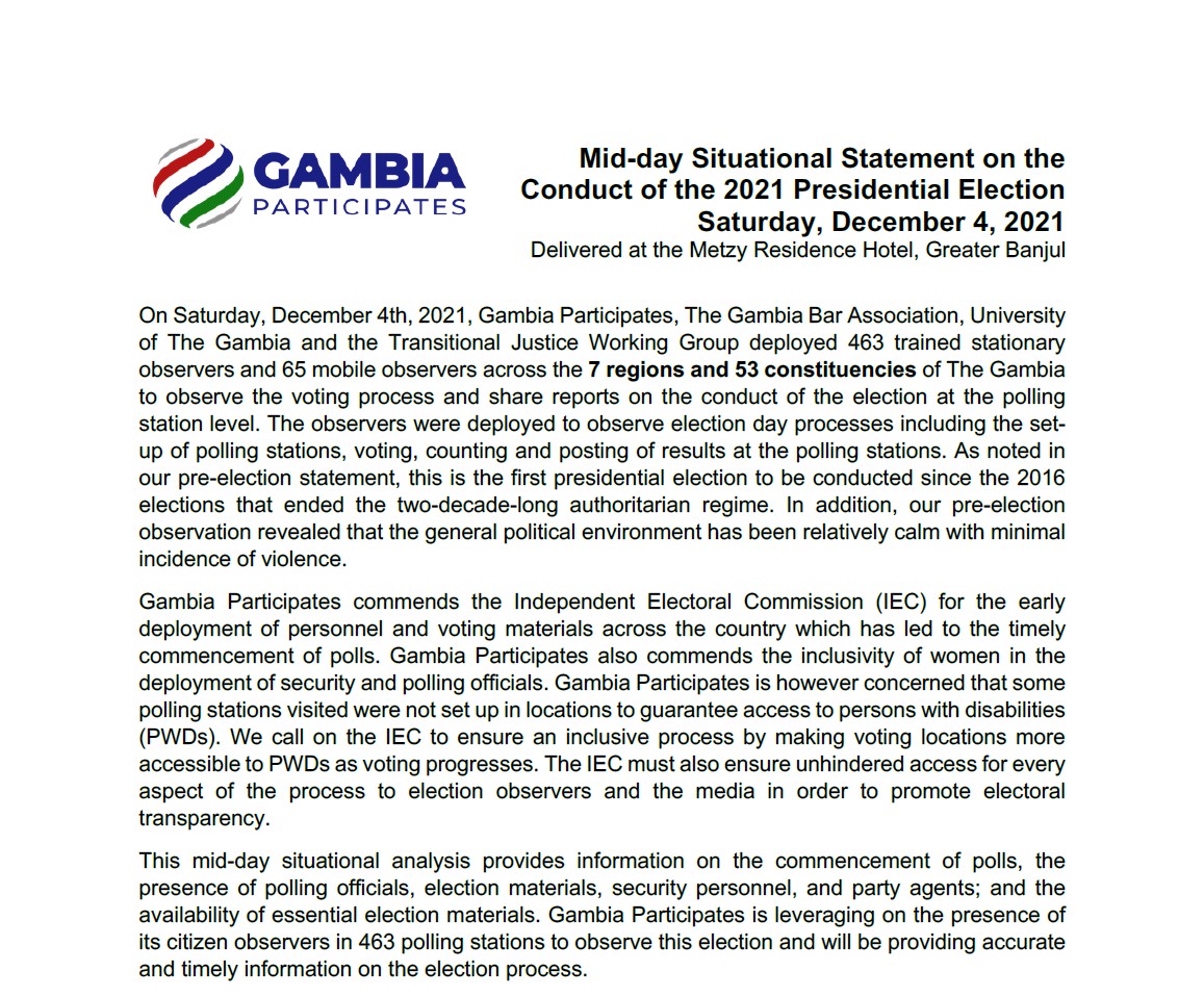 Mid-day Statement: 2021 Presidential Election